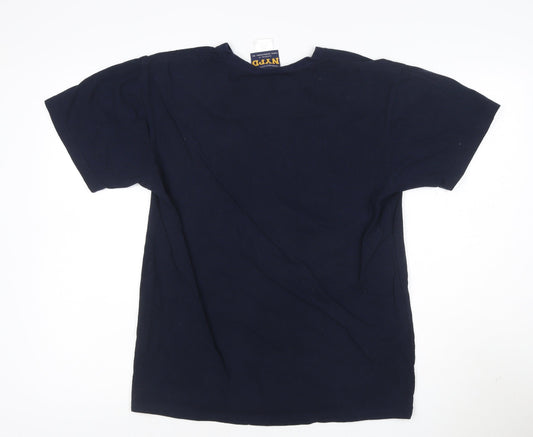 NYPD Men Blue Cotton Crew Neck Short Sleeve Logo T-Shirt M