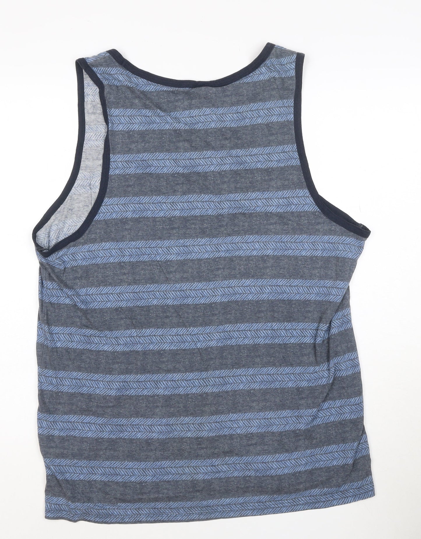 Hollister Men's Blue Striped Sleeveless Cotton Blend T-Shirt XL