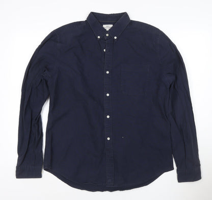 Next Men's Navy Blue Cotton Long Sleeve Button-Up Shirt Size L