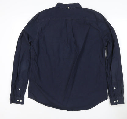 Next Men's Navy Blue Cotton Long Sleeve Button-Up Shirt Size L