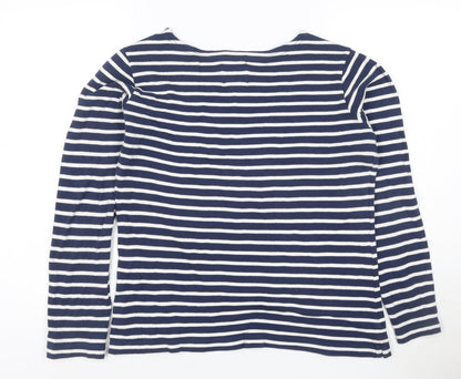 Voile Bleue Women's Blue Striped Long Sleeve Cotton Boat Neck Top