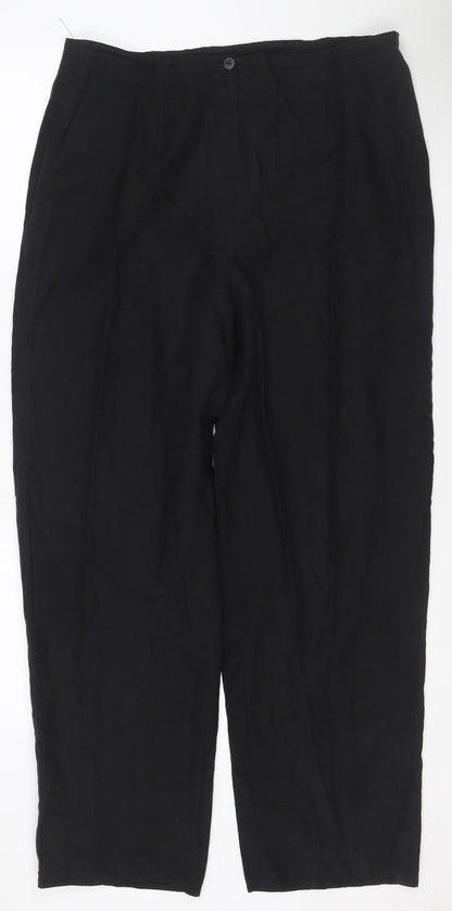 Windsmoor Womens Black Size 16 Linen Blend Wide-Leg Trousers