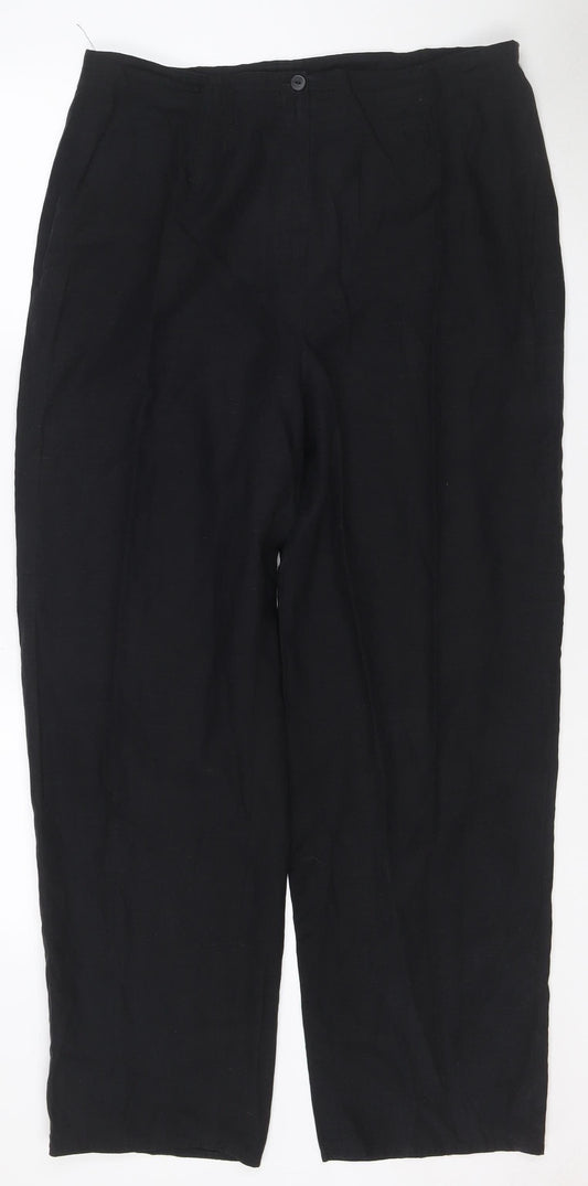 Windsmoor Womens Black Size 16 Linen Blend Wide-Leg Trousers