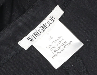 Windsmoor Womens Black Size 16 Linen Blend Wide-Leg Trousers