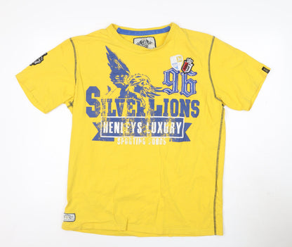 Henleys Men's Yellow 'Silver Lions' Graphic Cotton T-Shirt Size S