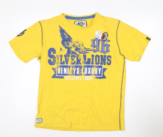 Henleys Men's Yellow 'Silver Lions' Graphic Cotton T-Shirt Size S