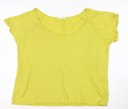 White Stuff Women's Green Linen T-Shirt Size 18 Short Sleeve