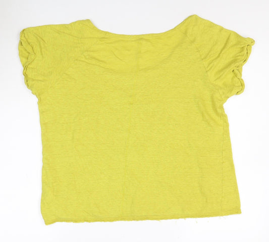 White Stuff Women's Green Linen T-Shirt Size 18 Short Sleeve