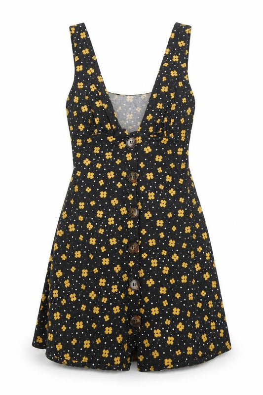 ASOS Womens Black Floral V-Neck Button Camisole Tank Top Size 8