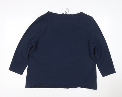 Laura Ashley Women's Blue 3/4 Sleeve Cotton Stretch Jersey Top UK 20