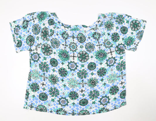 Evans Women's Blue Floral Tunic Blouse Size 22 Viscose Top