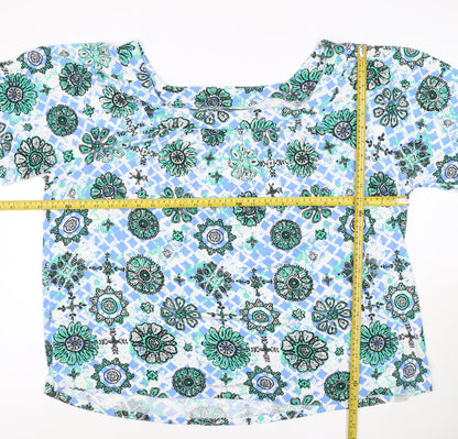 Evans Women's Blue Floral Tunic Blouse Size 22 Viscose Top