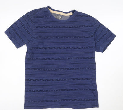 FatFace Women Blue Geometric Linen Cotton Short Sleeve T-Shirt Size S