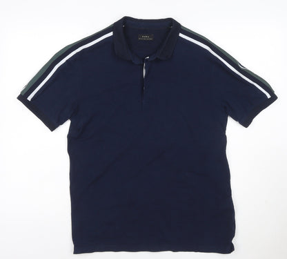 Zara Men's Blue Cotton Short Sleeve Polo Shirt Size L
