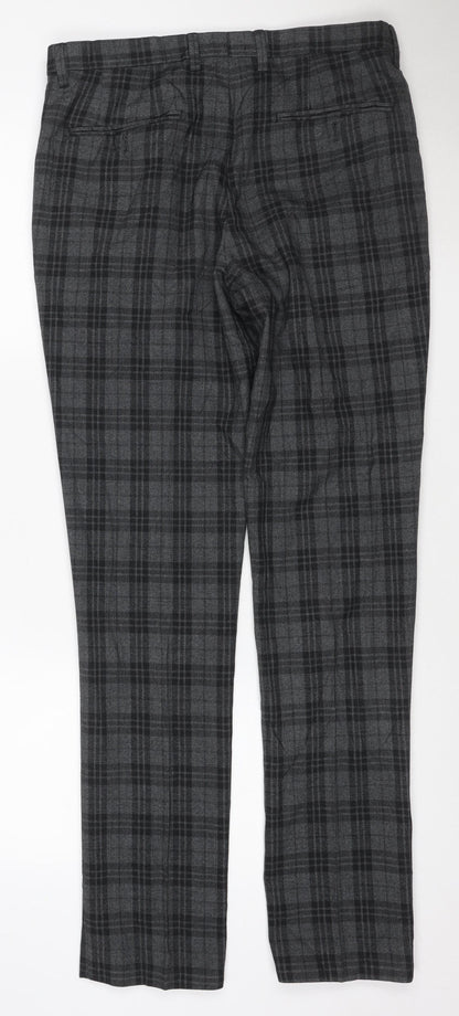Next Women's Grey Plaid Tailored Straight Trousers Size 14