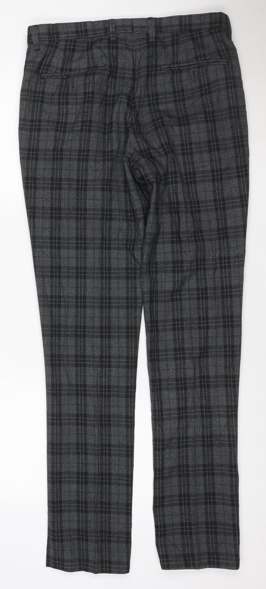 Next Women's Grey Plaid Tailored Straight Trousers Size 14