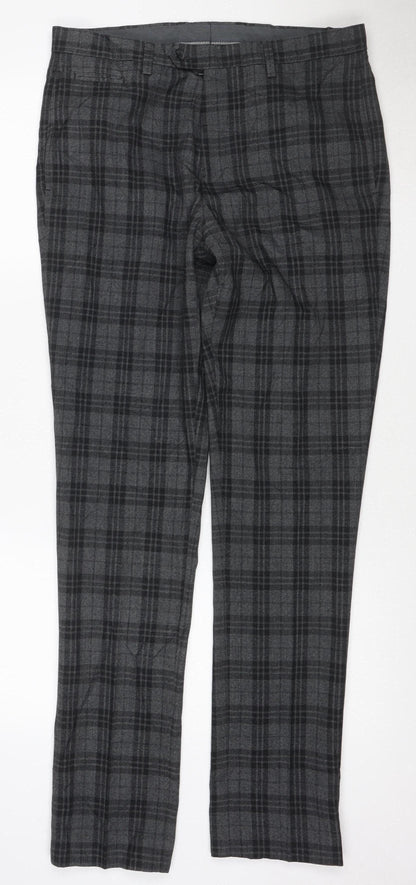 Next Women's Grey Plaid Tailored Straight Trousers Size 14