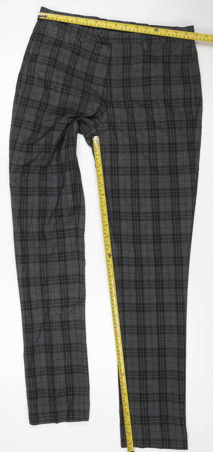 Next Women's Grey Plaid Tailored Straight Trousers Size 14