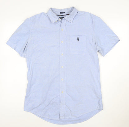 U.S. Polo Assn. Men's Blue Regular Fit Short Sleeve Button-Up Shirt M