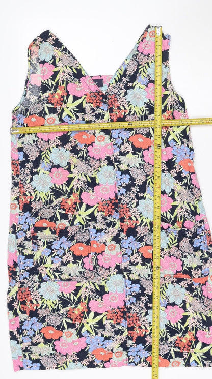 Next Women’s Multicoloured Floral Shift Dress Size 12 Sleeveless Linen Blend