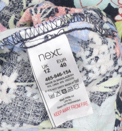 Next Women’s Multicoloured Floral Shift Dress Size 12 Sleeveless Linen Blend