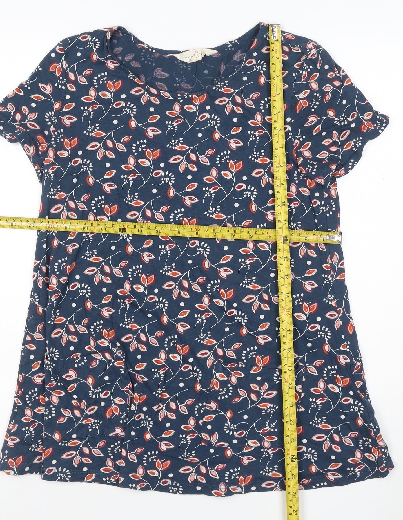 Seasalt Cornwall Women's Blue Floral Organic Cotton Tunic Blouse UK 10