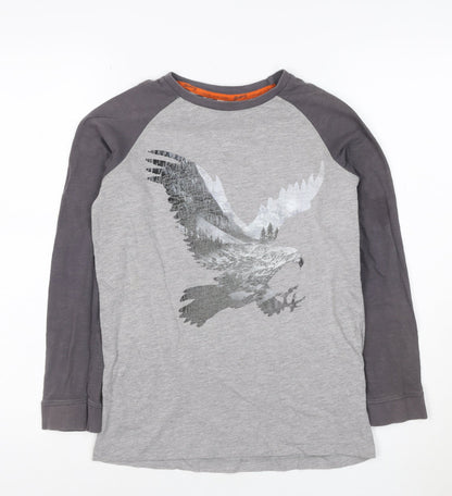 Blue Harbour Boys Grey Long Sleeve Eagle Graphic T-Shirt Age 11-12