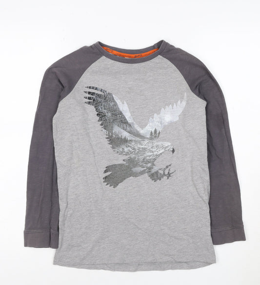 Blue Harbour Boys Grey Long Sleeve Eagle Graphic T-Shirt Age 11-12
