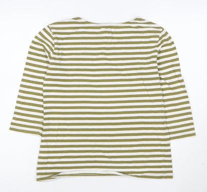 Seasalt Women’s Green Striped Organic Cotton 3/4 Sleeve Sailor Top Size 12