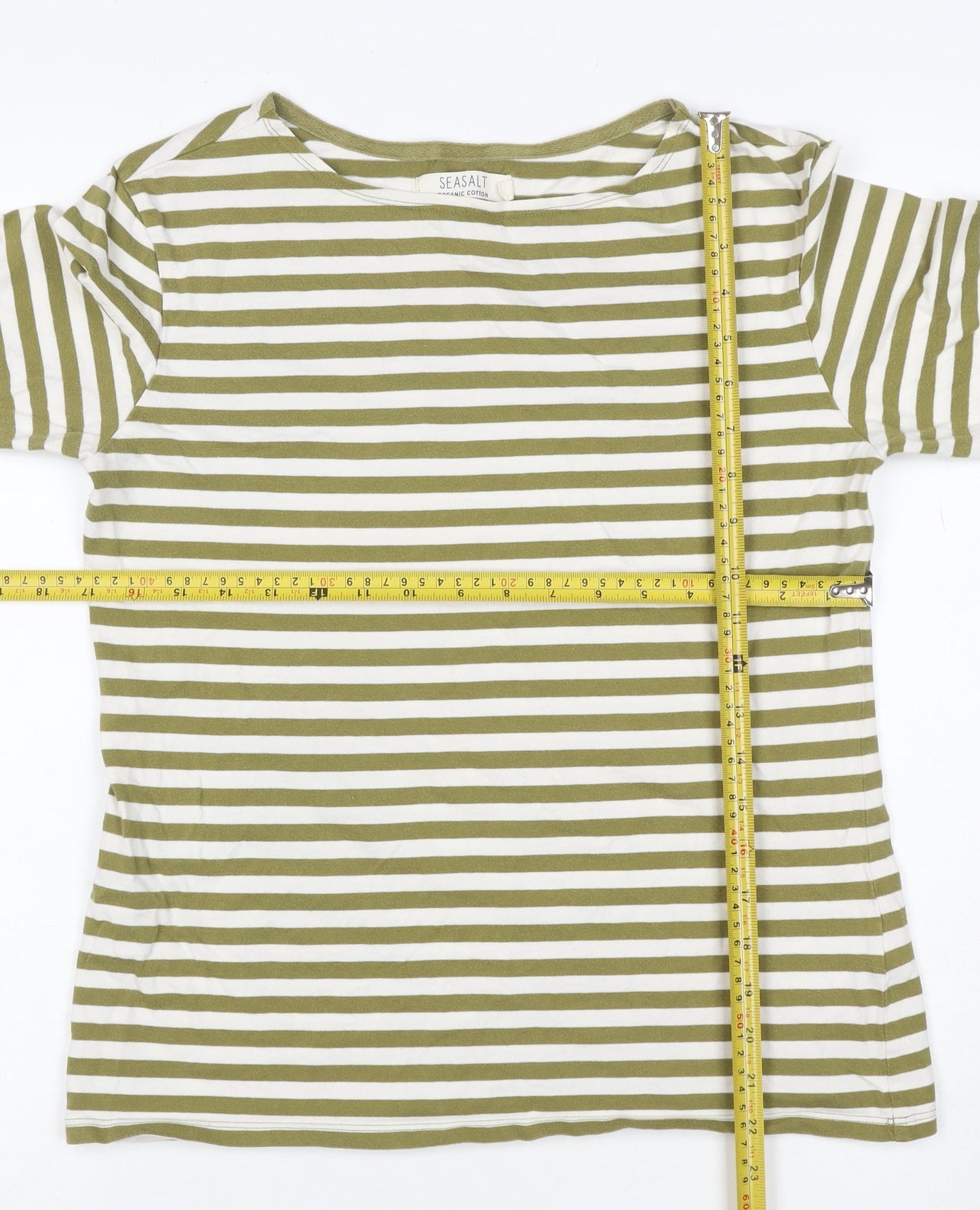 Seasalt Women’s Green Striped Organic Cotton 3/4 Sleeve Sailor Top Size 12