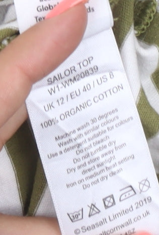 Seasalt Women’s Green Striped Organic Cotton 3/4 Sleeve Sailor Top Size 12