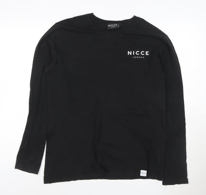 Nicce London Men's Black Long Sleeve Cotton Crew Neck T-Shirt Size M