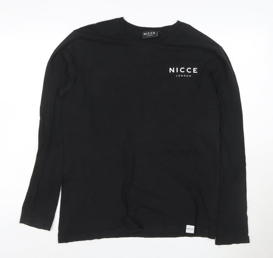 Nicce London Men's Black Long Sleeve Cotton Crew Neck T-Shirt Size M