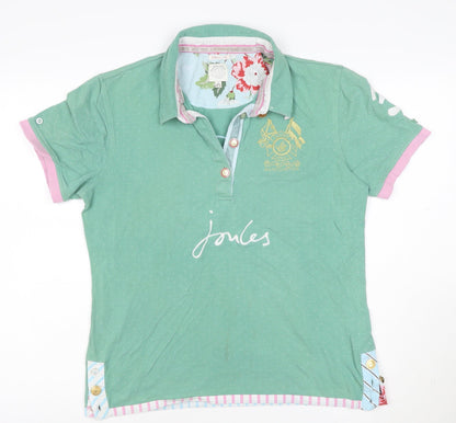 Joules Women's Green Polo Shirt Size 16 Classic Fit Cotton