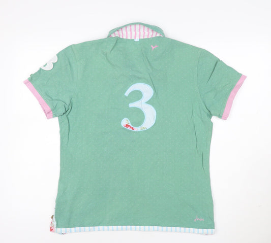 Joules Women's Green Polo Shirt Size 16 Classic Fit Cotton