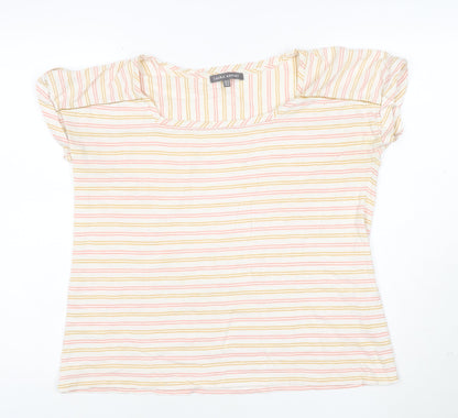 Laura Ashley Women’s Cream Multicoloured Stripe T-Shirt UK 12 Cotton