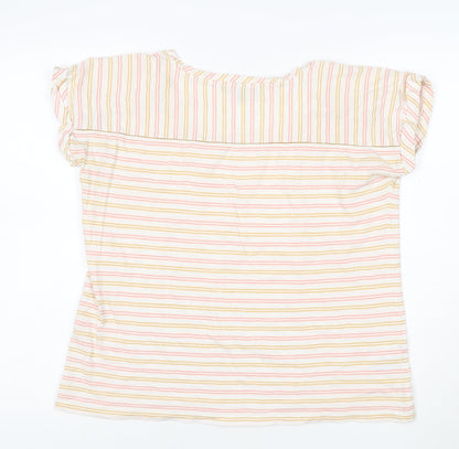 Laura Ashley Women’s Cream Multicoloured Stripe T-Shirt UK 12 Cotton