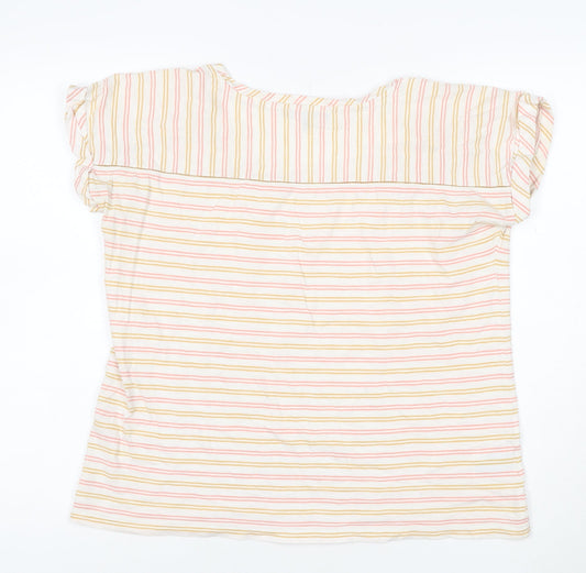 Laura Ashley Women’s Cream Multicoloured Stripe T-Shirt UK 12 Cotton
