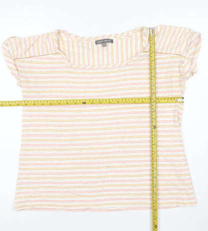 Laura Ashley Women’s Cream Multicoloured Stripe T-Shirt UK 12 Cotton