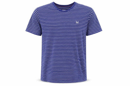 Front view of Crew Clothing Men’s Blue Striped Cotton T-Shirt XS Regular Fit