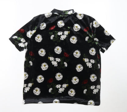 Zara Trafaluc Women’s Black Floral Velvet Short Sleeve T-Shirt Size L