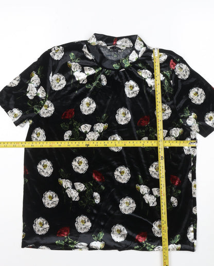 Zara Trafaluc Women’s Black Floral Velvet Short Sleeve T-Shirt Size L