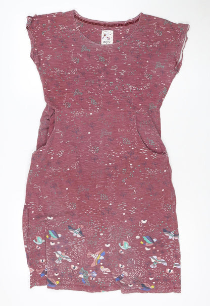 Mantaray Women Red Bird Print Cotton Shift Dress Size 8