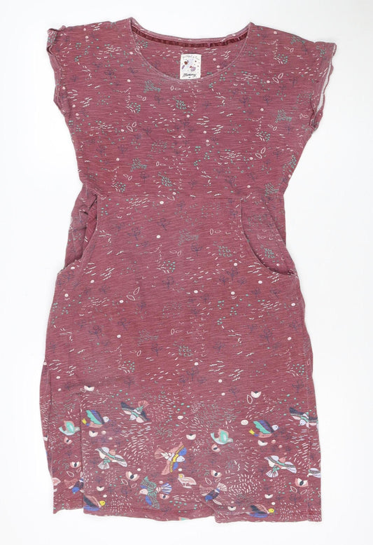 Mantaray Women Red Bird Print Cotton Shift Dress Size 8
