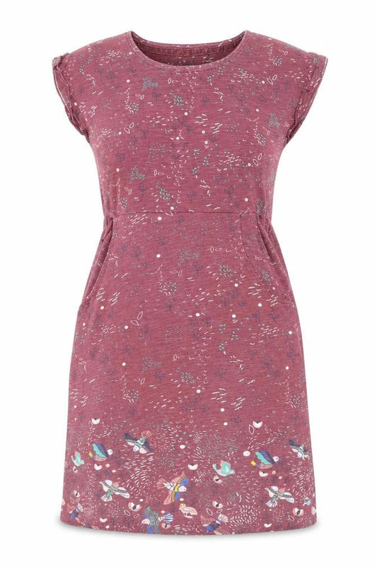 Front view of Mantaray Women Red Bird Print Cotton Shift Dress, size 8