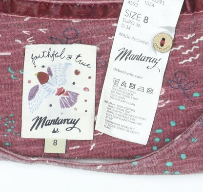 Mantaray Women Red Bird Print Cotton Shift Dress Size 8