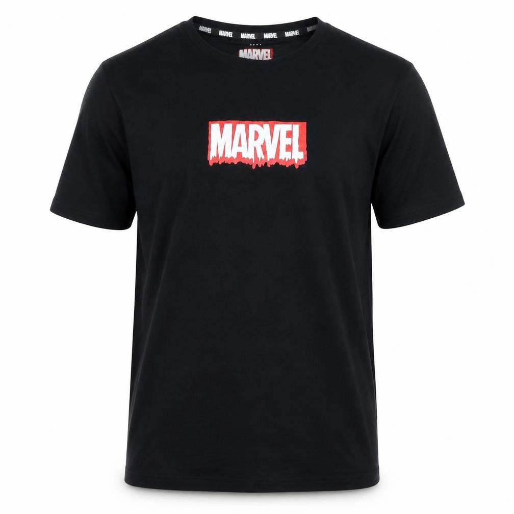 Front view of Marks & Spencer Marvel Black Teen boys’ logo t-shirt l short sleeve