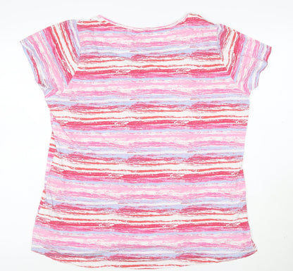Mistral Women Pink Multicoloured V-Neck Short Sleeve T-Shirt Cotton Size 16