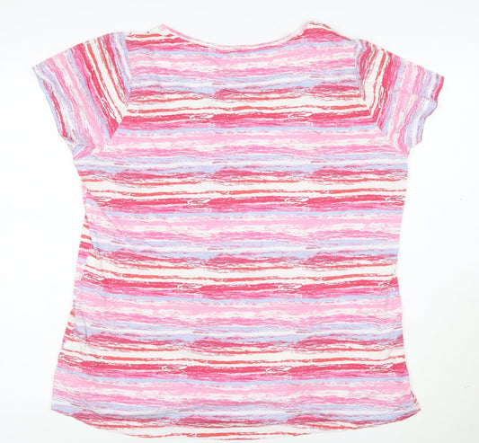 Mistral Women Pink Multicoloured V-Neck Short Sleeve T-Shirt Cotton Size 16