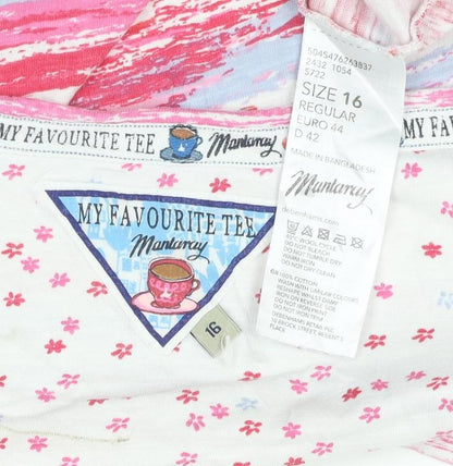 Mistral Women Pink Multicoloured V-Neck Short Sleeve T-Shirt Cotton Size 16